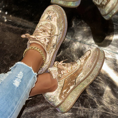 Women’s Luxury Platform Sneakers – Stylish Rhinestone Designer Shoes