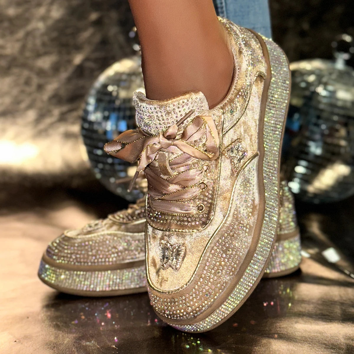 Women’s Luxury Platform Sneakers – Stylish Rhinestone Designer Shoes